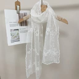 Summer Lace Small Long Scarf Embroidered Flower Long Silk Female Korean Version Literary and Retro Versatile Decorative Shawl