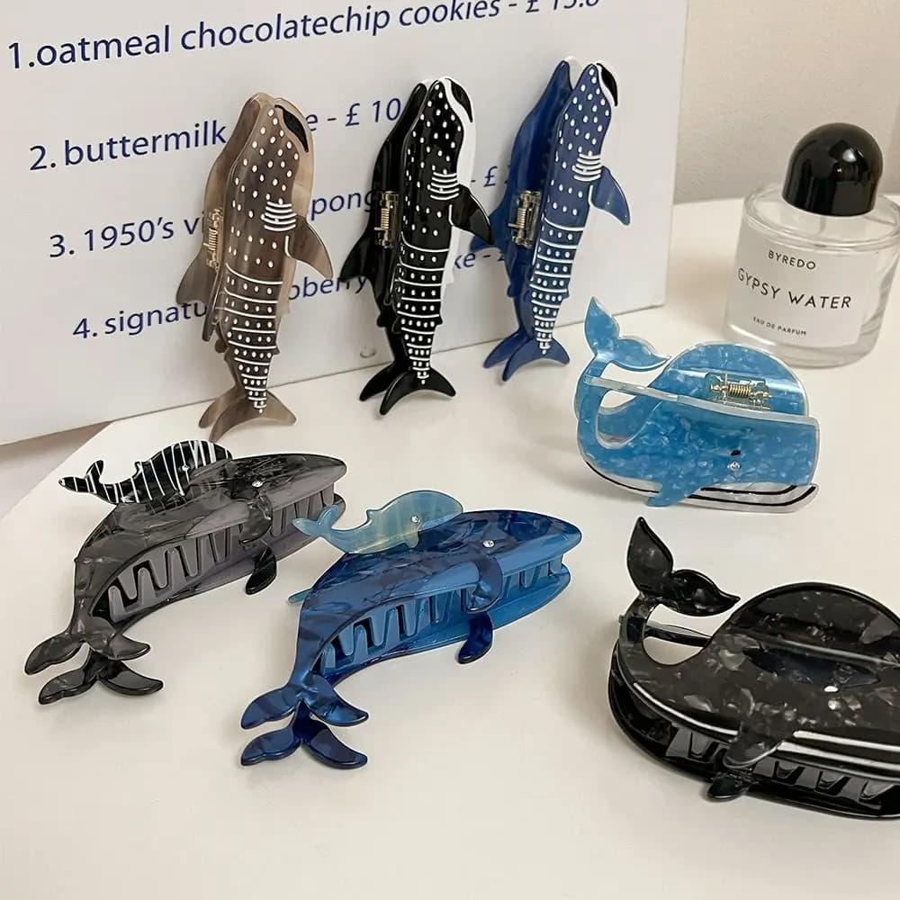New Acetate Shark Whale Hair Catch Metal Acrylic Blue Whale Dolphin Hair Clip Hair Accessories Cartoon Shark Clip