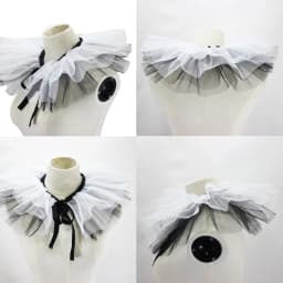 Renaissance Tulle Ruffled Fake Collar Layered Black White Mesh Clown Choker Lace-Up Ribbon Victorian Neck Ruff Shawl Cosplay