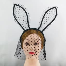 Party Rabbit Bunny Ears Headband With Lace Eye Mask Black/Red Masquerade Birthday Anime Cosplay Costume Halloween Christmas