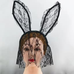 Party Rabbit Bunny Ears Headband With Lace Eye Mask Black/Red Masquerade Birthday Anime Cosplay Costume Halloween Christmas