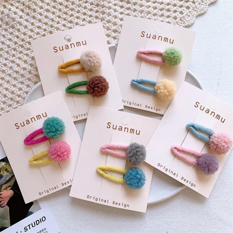 2pcs/set cute Pompoms Hair Clip For Kids ball hairclip pink barrettes baby kawaii hair clips toddler girl hair accessories