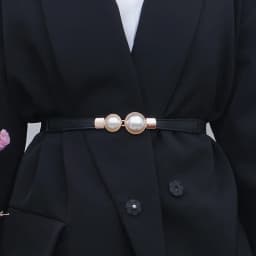Elegant Vintage Pearl Waist Chain Belts Women's Korean Style Sweater Jacket Hooks Elastic Slim Fit Leather Belt