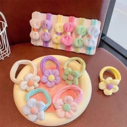6/Set Cute Bow Flower Rubber Elastic Hair Bands Girls Not Hurt Hair Small Scrunchie Kids Sweet Hair Ties Hair Accessories