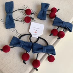 Korean version of denim fabric cherry bow children's hairpin cute girl hair band autumn and winter little girl headgear hairpin