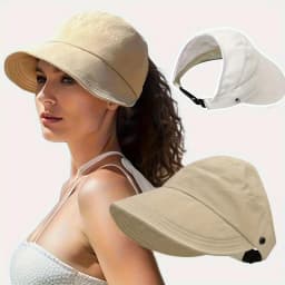 Breathable Women's Sun Hat with Wide Brim, UV Protection, Open-Top Peaked Visor for Ponytails Summer Hats for Women