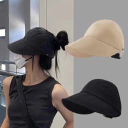 Breathable Women's Sun Hat with Wide Brim, UV Protection, Open-Top Peaked Visor for Ponytails Summer Hats for Women