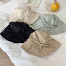 Casual Windbreak Rope Fisherman Hat Thin Lace-up Sunshade Basin Hat Solid Color Sunscreen Hat Summer
