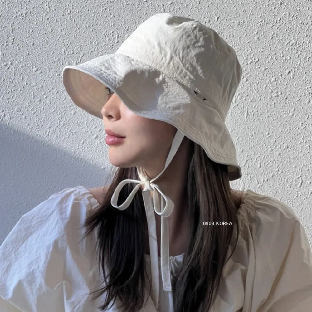 Casual Windbreak Rope Fisherman Hat Thin Lace-up Sunshade Basin Hat Solid Color Sunscreen Hat Summer