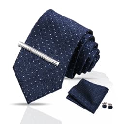 Tie Set For Men 4pcs Set Necktie Pocket Square Cufflinks Tie Clip Suit Paisley Navy Blue Business Necktie Accessories Gravatas