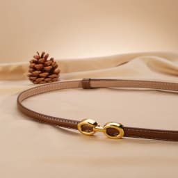 Women's Thin Leather Belt 1cm Gold Oval Snap Buckle Minimalist Business Belt for Suits Dresses Office Wear