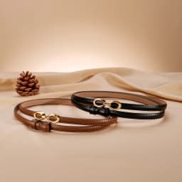Women's Thin Leather Belt 1cm Gold Oval Snap Buckle Minimalist Business Belt for Suits Dresses Office Wear