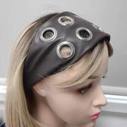 Punk Girls Fashion Hair Bands PU Leather Hollow Air Eye Metal Rivets Wide Elastic Headband Personalized Fashion Hair Accessories