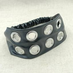 Punk Girls Fashion Hair Bands PU Leather Hollow Air Eye Metal Rivets Wide Elastic Headband Personalized Fashion Hair Accessories