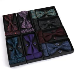 Bowtie 3pcs Set For Men Bow Tie Pocket Square Cufflinks Suit Luxury Business Banquet Neck Bowknot Paisley Butterfly Handkerchief