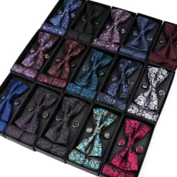 Bowtie 3pcs Set For Men Bow Tie Pocket Square Cufflinks Suit Luxury Business Banquet Neck Bowknot Paisley Butterfly Handkerchief
