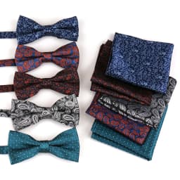 Bowtie 3pcs Set For Men Bow Tie Pocket Square Cufflinks Suit Luxury Business Banquet Neck Bowknot Paisley Butterfly Handkerchief