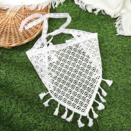 AWAYTR Summer White Woven Floral Lace Hair Scarf Wraps Women Retro Triangle Headscarf Hat Travel Photo Headband Hair Accessories