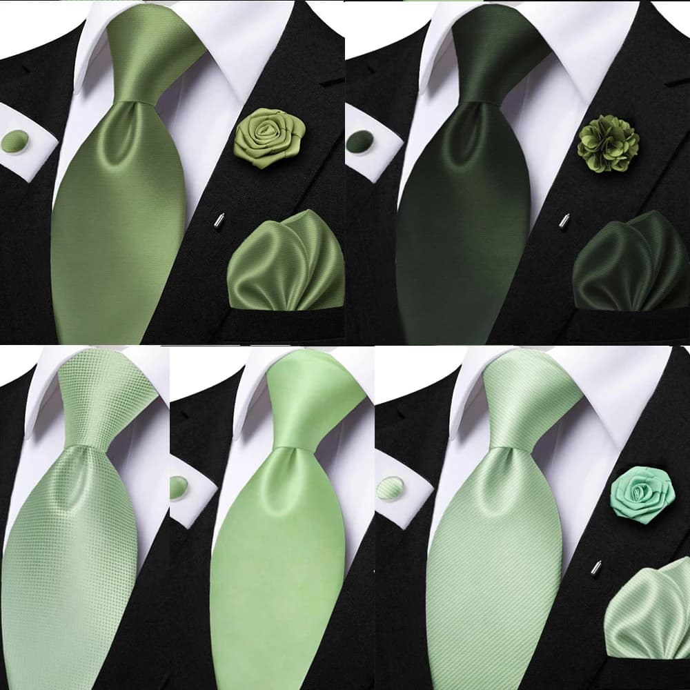 Men's Solid Color Tie Set For Sage Green Pocket Square Flower Brooch Cufflinks As Daily Wear Wedding Groom Collar Accessory Gift