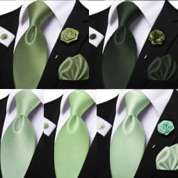 Men's Solid Color Tie Set For Sage Green Pocket Square Flower Brooch Cufflinks As Daily Wear Wedding Groom Collar Accessory Gift