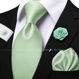Men's Solid Color Tie Set For Sage Green Pocket Square Flower Brooch Cufflinks As Daily Wear Wedding Groom Collar Accessory Gift