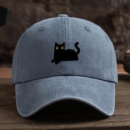 Adjustable black cat printed baseball cap, outdoor fishing casual cap, comfortable headwear