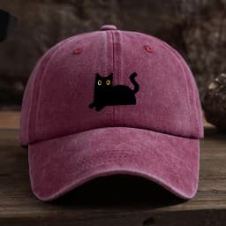 Adjustable black cat printed baseball cap, outdoor fishing casual cap, comfortable headwear