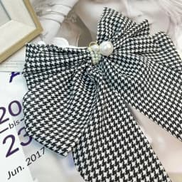 Vintage Thousand Bird Grid Large Bow Hairpin with Satin and Pearl Hairpin