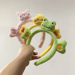Cartoon and Funny Cute Green Frog Headband Animal Plush Hair Accessories for Women's Face Wash Bath Makeup Use Hair Accessories