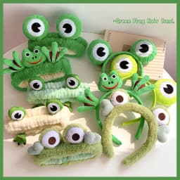 Cartoon and Funny Cute Green Frog Headband Animal Plush Hair Accessories for Women's Face Wash Bath Makeup Use Hair Accessories