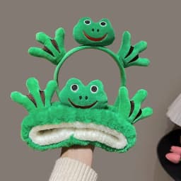 Cartoon and Funny Cute Green Frog Headband Animal Plush Hair Accessories for Women's Face Wash Bath Makeup Use Hair Accessories
