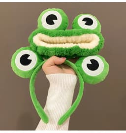 Cartoon and Funny Cute Green Frog Headband Animal Plush Hair Accessories for Women's Face Wash Bath Makeup Use Hair Accessories