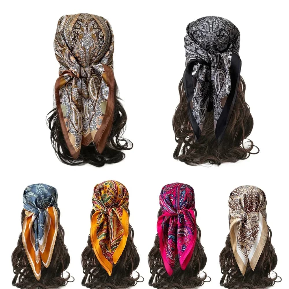 Luxury Print Imitation Silk Square Scarf Women Spring Neck Tie Shawl Wraps Female Hair Hand Wrist Headkerchief Hijab Bandana