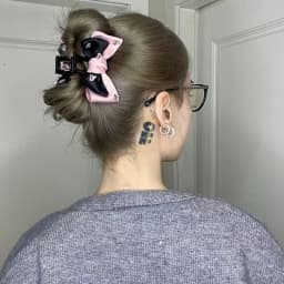 1pc Female group bow clip new pink and black satin back of head dished shark clip hair accessory