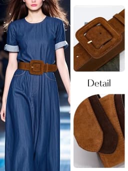 Fashion Women's Suede Belt Wide High Waist Belt Vintage Chunky Buckle Leather Belts Decoration for Dress Coats