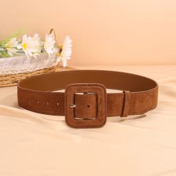 Fashion Women's Suede Belt Wide High Waist Belt Vintage Chunky Buckle Leather Belts Decoration for Dress Coats