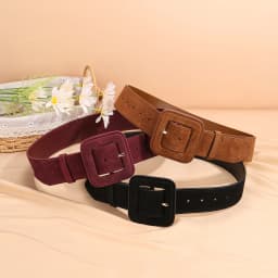 Fashion Women's Suede Belt Wide High Waist Belt Vintage Chunky Buckle Leather Belts Decoration for Dress Coats
