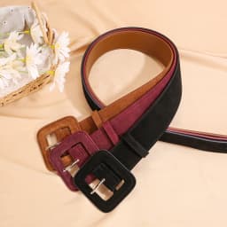 Fashion Women's Suede Belt Wide High Waist Belt Vintage Chunky Buckle Leather Belts Decoration for Dress Coats