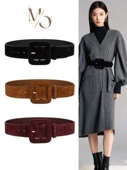 Fashion Women's Suede Belt Wide High Waist Belt Vintage Chunky Buckle Leather Belts Decoration for Dress Coats