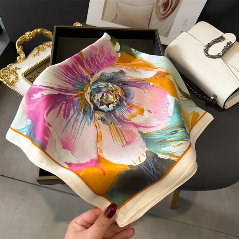 Print 70cm Floral Satin Headkerchief Women Luxury Design Neck Tie Scarf Female Hair Hand Wrist Foulard Shawl Hijab Bandana New