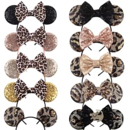 Cute Women Mouse Ears Leopard Print Headbands for Girls Baby Women Sequins 5"Bows Hair Accessories Adults Hairbands Kids Gift