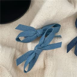 2PCS Cowboy Blue Fabric Bow Hair Clips Pair Clips Premium Feeling Side Broken Hair Bangs Clips Duckbill Clips