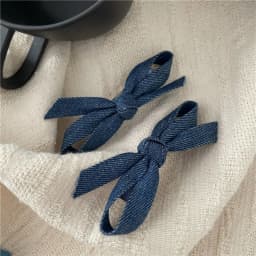 2PCS Cowboy Blue Fabric Bow Hair Clips Pair Clips Premium Feeling Side Broken Hair Bangs Clips Duckbill Clips