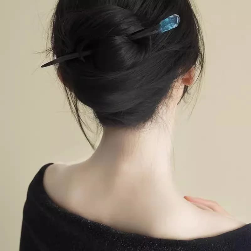 1PC Design Sense Colorblocking Hairpin Women's Premium Sense Ancient Style Hairpin High-end Daily Commuter Wooden Hairpin