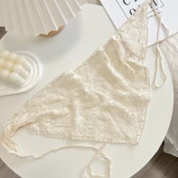 2025 New Style Lace Triangular Binder Headscarf Beige French Farm Style Girl Korean Style Ins Style Lace-up Hair Band Toe Cap