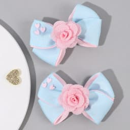 2Pcs Floral Bow Hair Clips Girls Sweet Heart Two Colours Ribbon Hairpin Solid Barrette Baby Children Headwear Hair Accessories