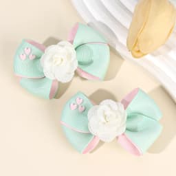 2Pcs Floral Bow Hair Clips Girls Sweet Heart Two Colours Ribbon Hairpin Solid Barrette Baby Children Headwear Hair Accessories
