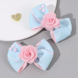 2Pcs Floral Bow Hair Clips Girls Sweet Heart Two Colours Ribbon Hairpin Solid Barrette Baby Children Headwear Hair Accessories