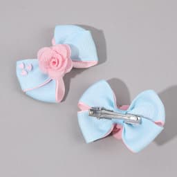 2Pcs Floral Bow Hair Clips Girls Sweet Heart Two Colours Ribbon Hairpin Solid Barrette Baby Children Headwear Hair Accessories