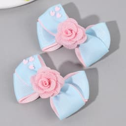 2Pcs Floral Bow Hair Clips Girls Sweet Heart Two Colours Ribbon Hairpin Solid Barrette Baby Children Headwear Hair Accessories